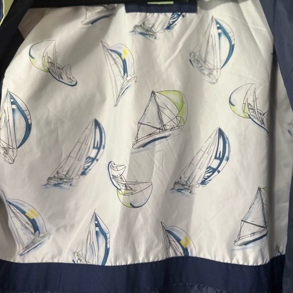 Vintage Mackintosh Nautical Boat Themed Navy Blue and Green Rain Coat - Picture 2 of 12